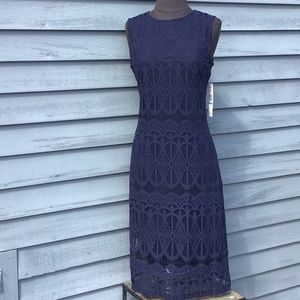 Sharagano Sleeveless Navy Lace Overlay Dress Size 8